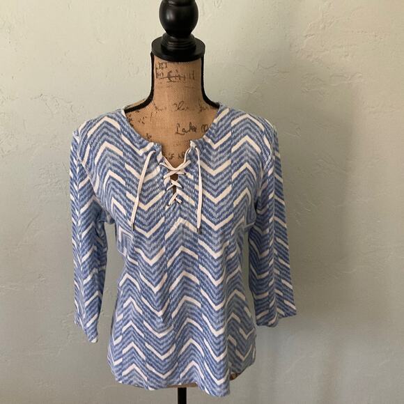 Ralph Lauren Nautical Long sleeve Knit Top southwest blue graphic laced  cotton - Picture 1 of 13